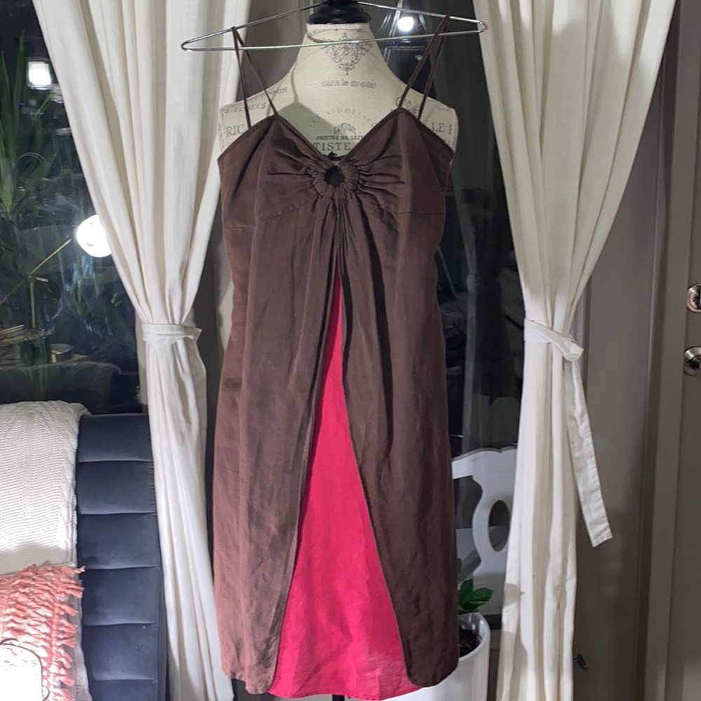 Ella Moss brown & pink spaghetti strap sleeveless summer spring dress size 2​